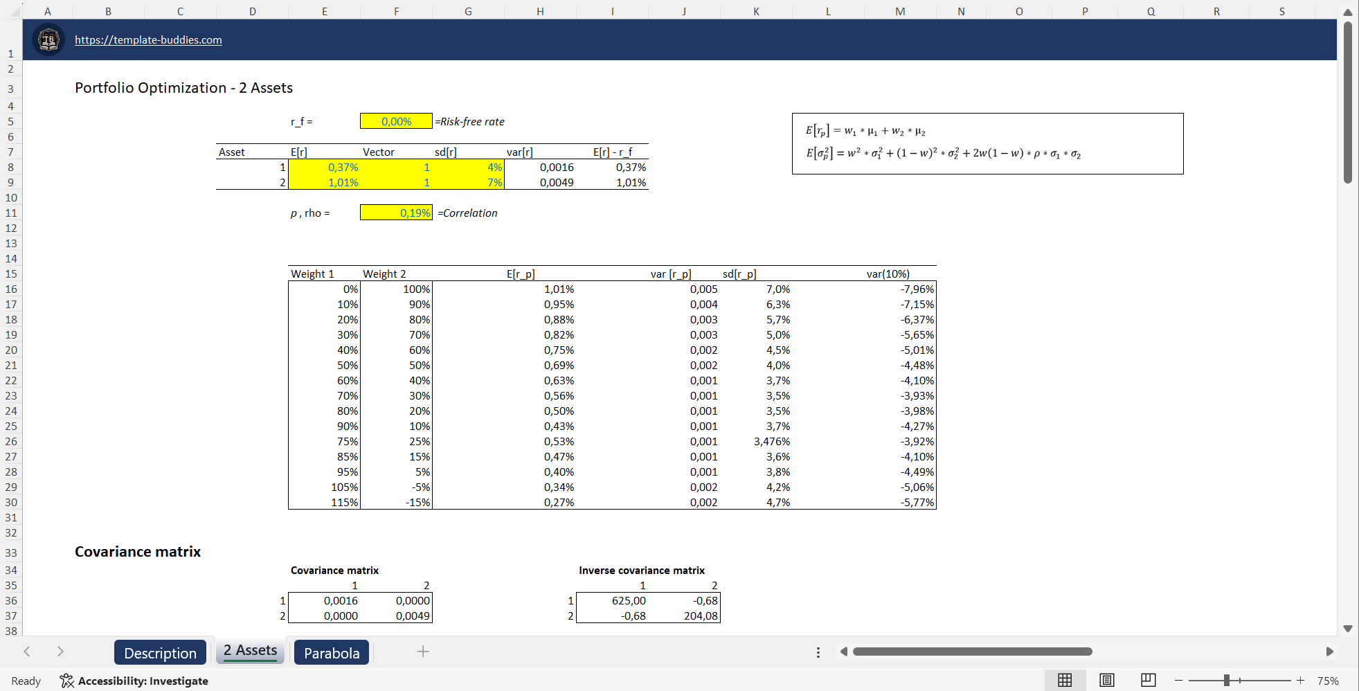 Portfolio Optimization - 2 Assets