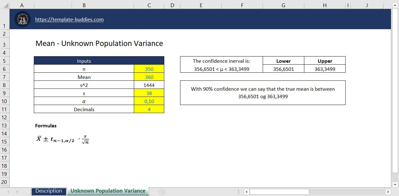Confidence Interval Mean Unknown Population Variance Template Buddies
