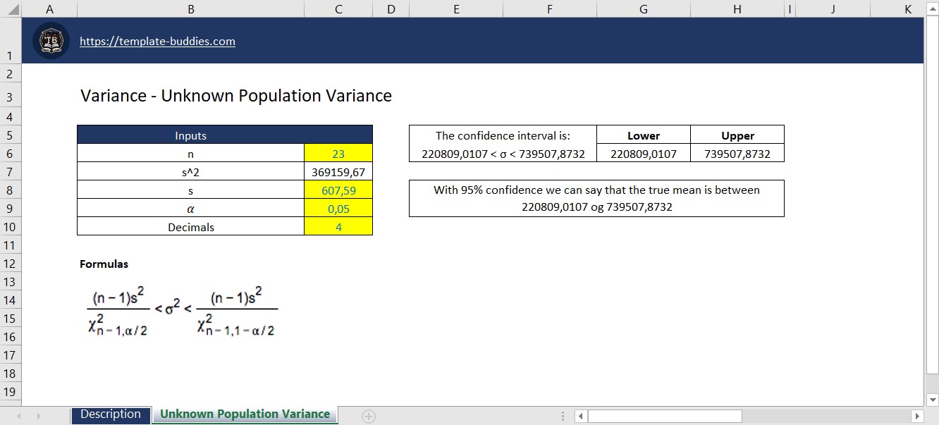 Confidence Interval - Variance (Unknown Population Variance)