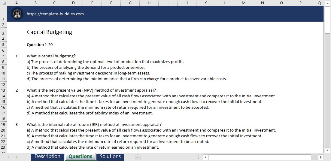 Capital Budgeting Multiple Choice Template Buddies